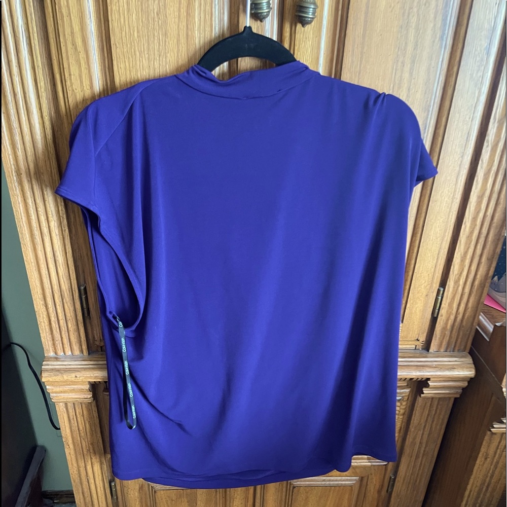 Sleeveless purple cowl neck blouse with tags